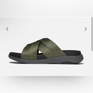 NWB FitFlop F-MODE Go Mens Webbing Strappy Slides - Safari Green 10